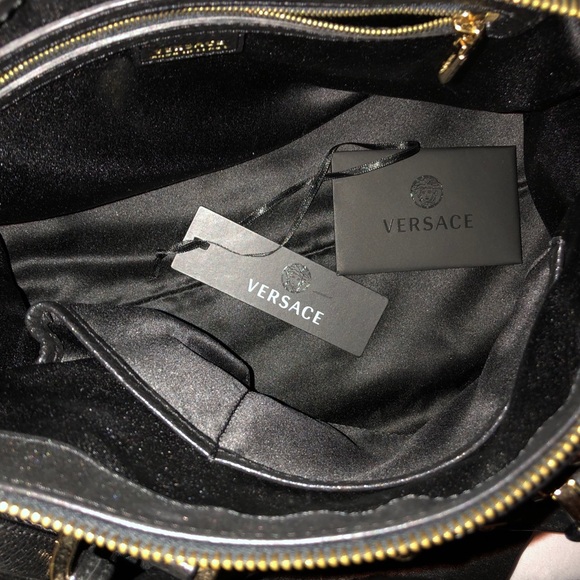 VERSACE Black & Gold Madonna Boston Handbag - Picture 3 of 8